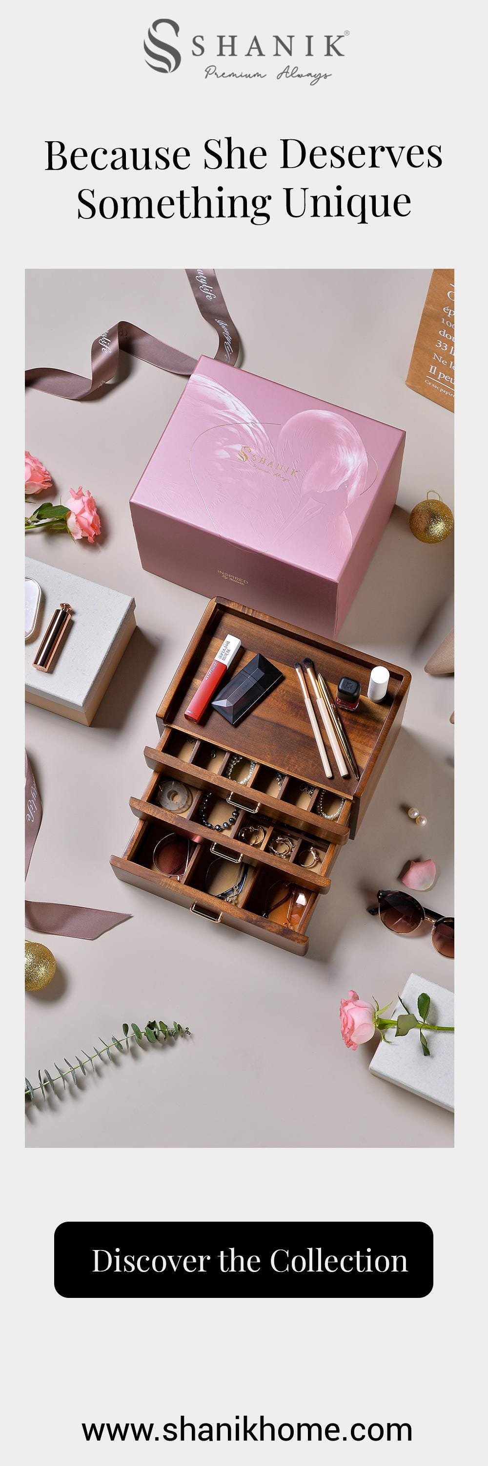 Personalized Jewelry Box for Women Wooden Organizer with 3 Drawers for Women's Jewelry Collection Rings Necklaces Earrings Compartments