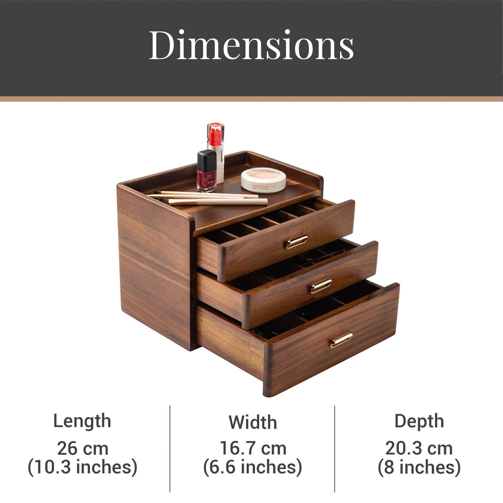 Personalized Jewelry Box for Women Wooden Organizer with 3 Drawers for Women's Jewelry Collection Rings Necklaces Earrings Compartments