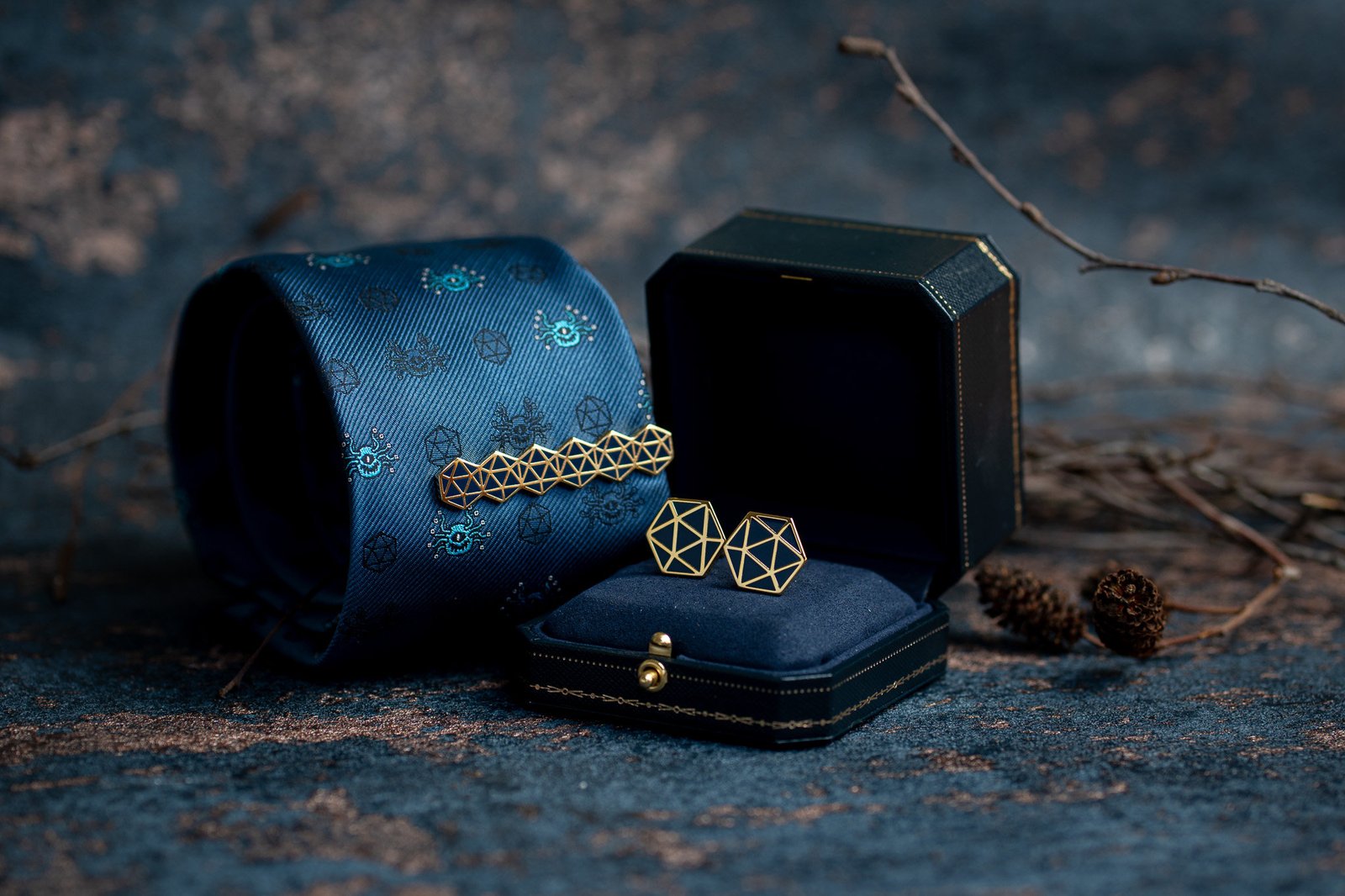 D20 Dice Cufflinks: Silver or Gold - Range of Enamel Colors - DnD Geeky Formalwear